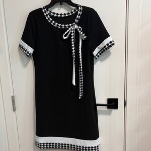 SHEIN Black Mini Dress with White & Houndstooth Trim Bow